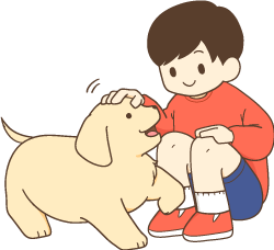 illustration of puppy and kid